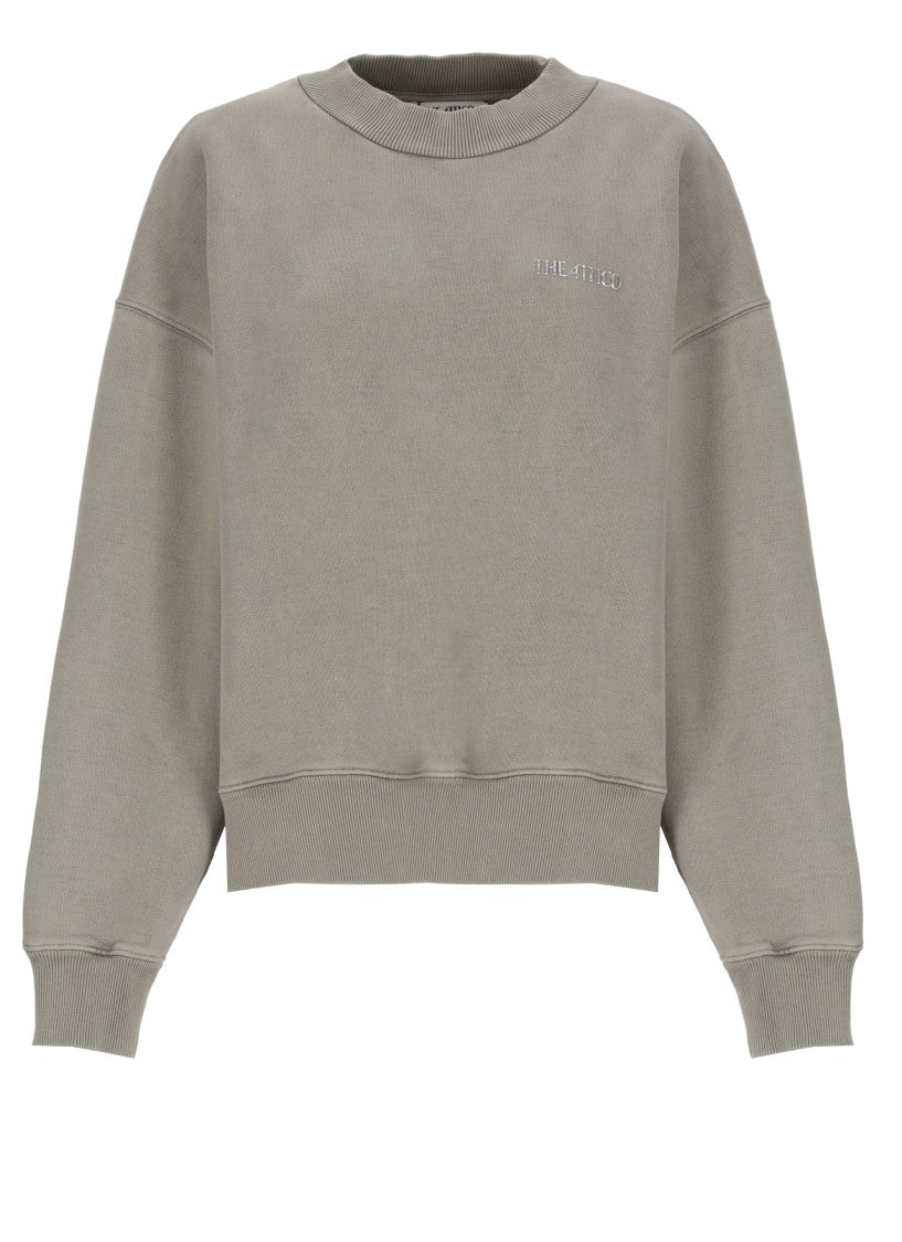 The Attico Taupe Grey Cotton Sweatshirt With Front Relief Logo