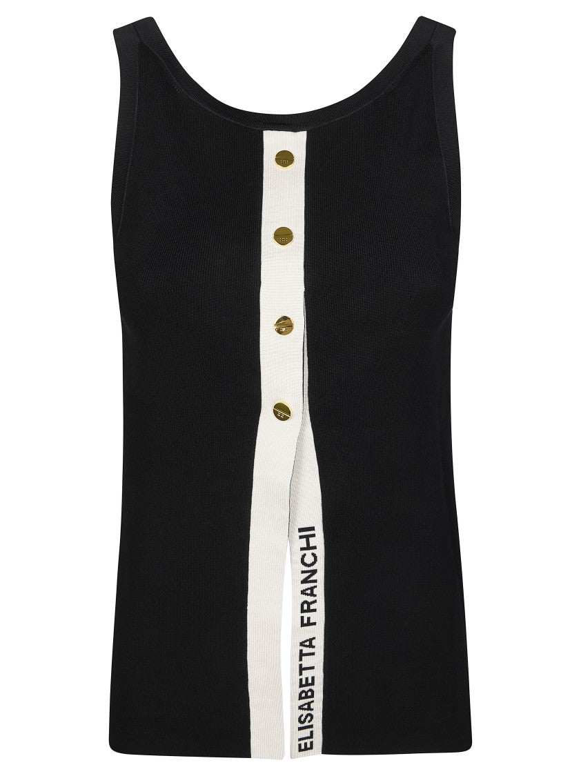 Elisabetta Franchi Sleeveless Scoop Neck Contrast Strip Top