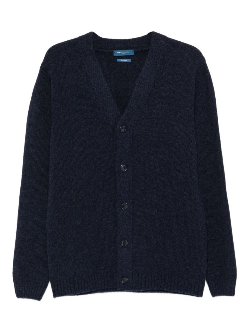 Daniele Fiesoli V-Neck Cardigan In Deep Navy Wool