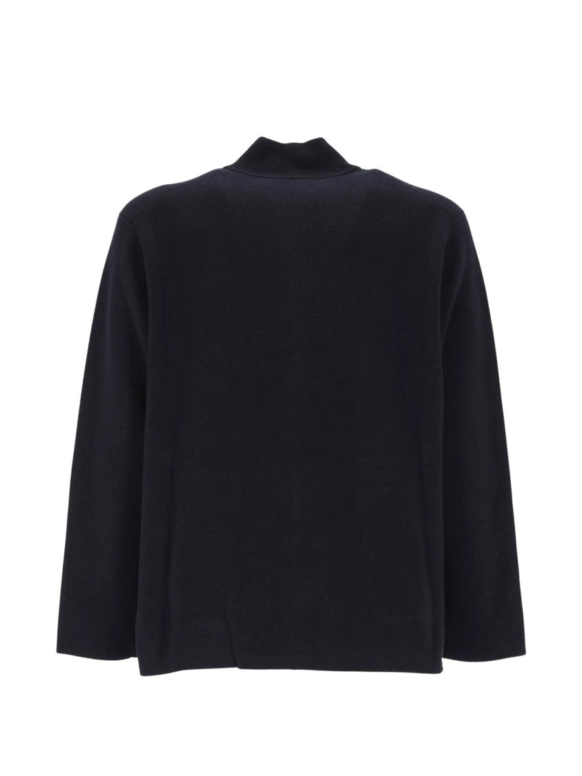 Oliver Lattughi Navy Blue Knitted Silk-Blend Zip Jacket