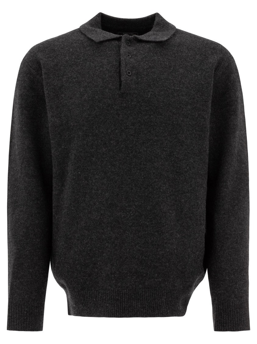 Beams Plus Textured Knit Wool Polo Sweater With Classic Collar