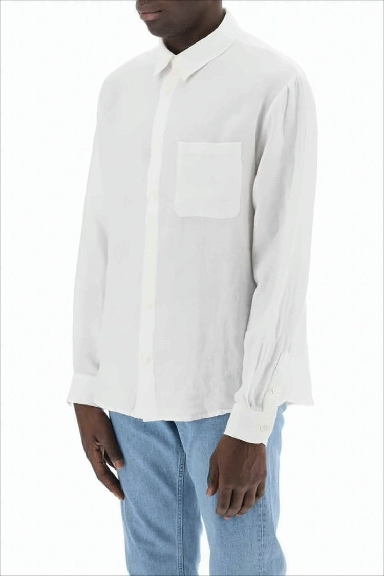 A.P.C. Classic White Long-Sleeve Linen Shirt With Buttoned Cuffs