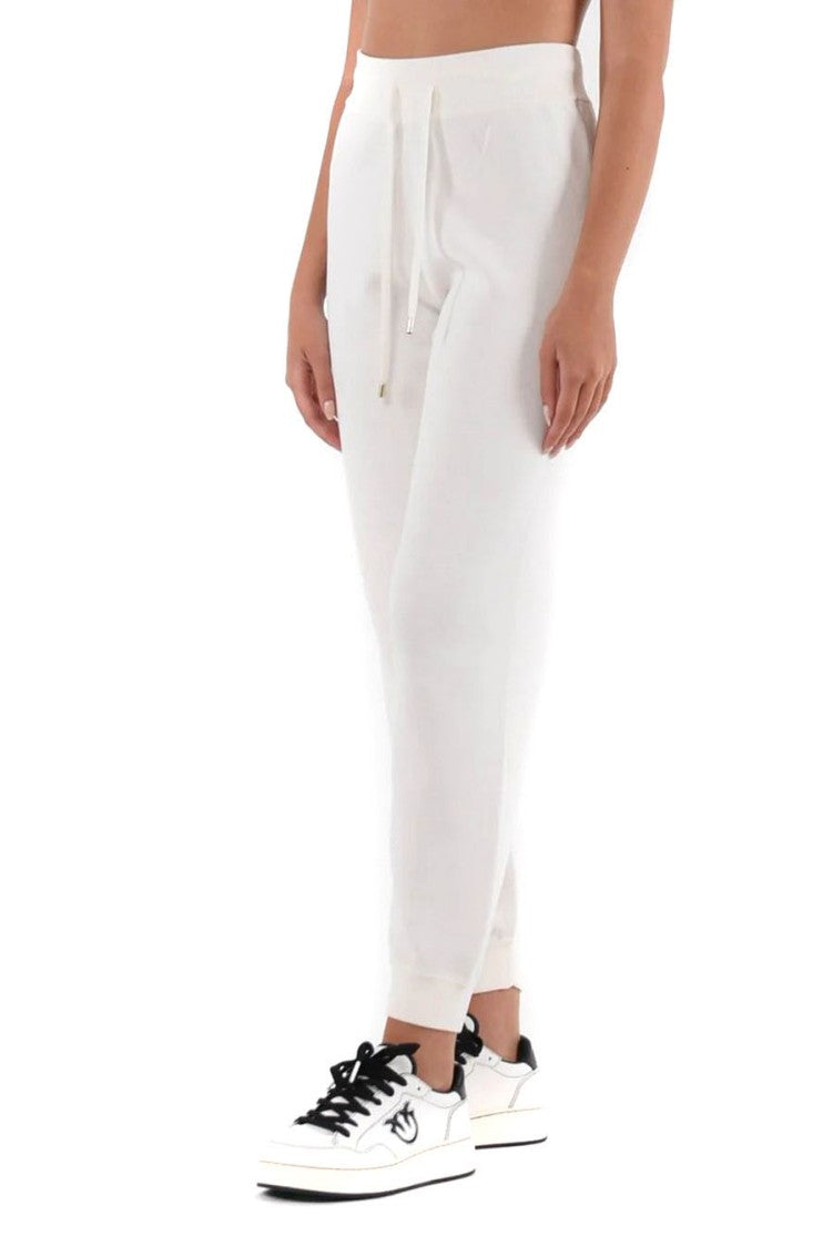 Pinko Relaxed Fit White Trousers Ribbed Cuffs