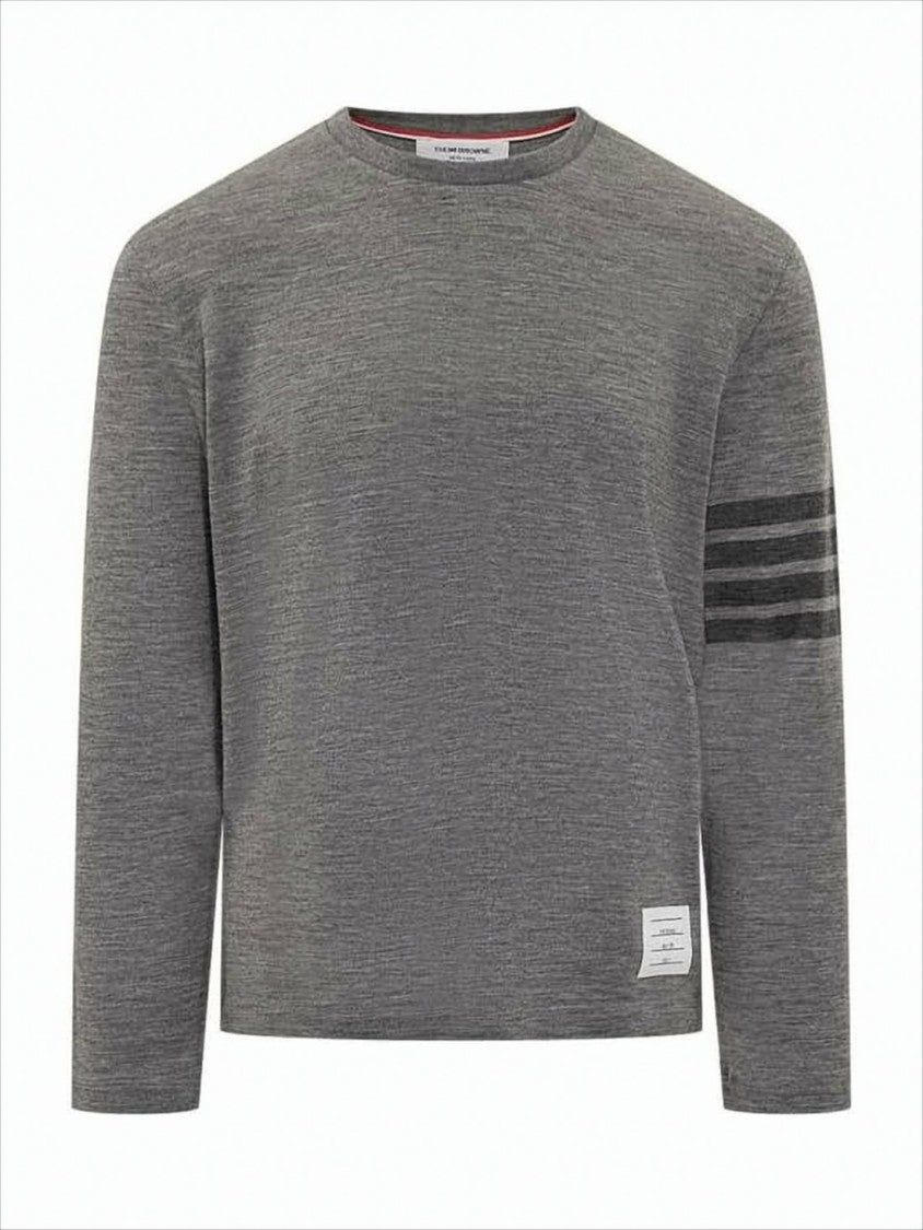 Thom Browne Heathered Grey Long-Sleeve Knit Top With Subtle Stripe