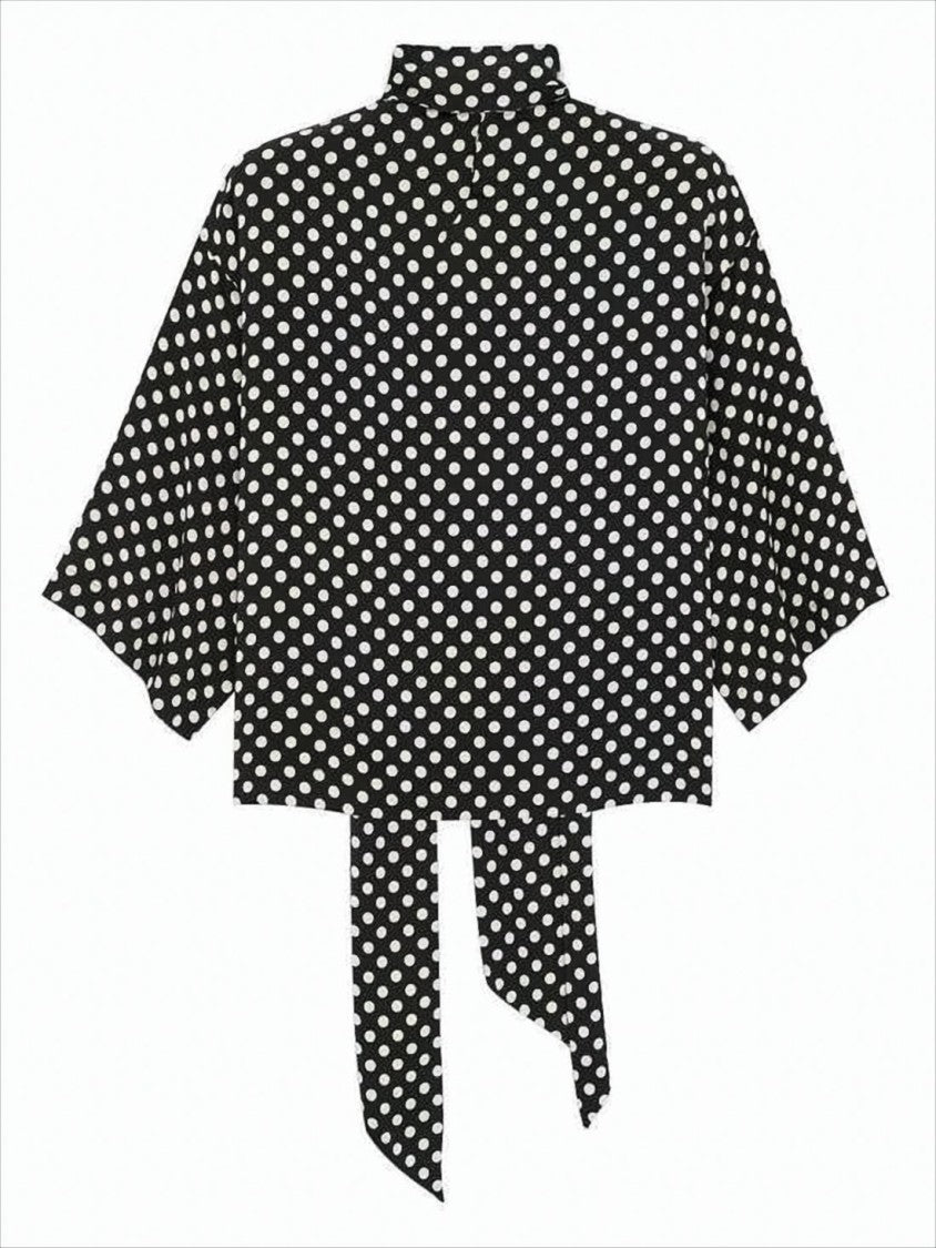 Saint Laurent Polka Dot Tie-Neck Blouse With Cropped Hem