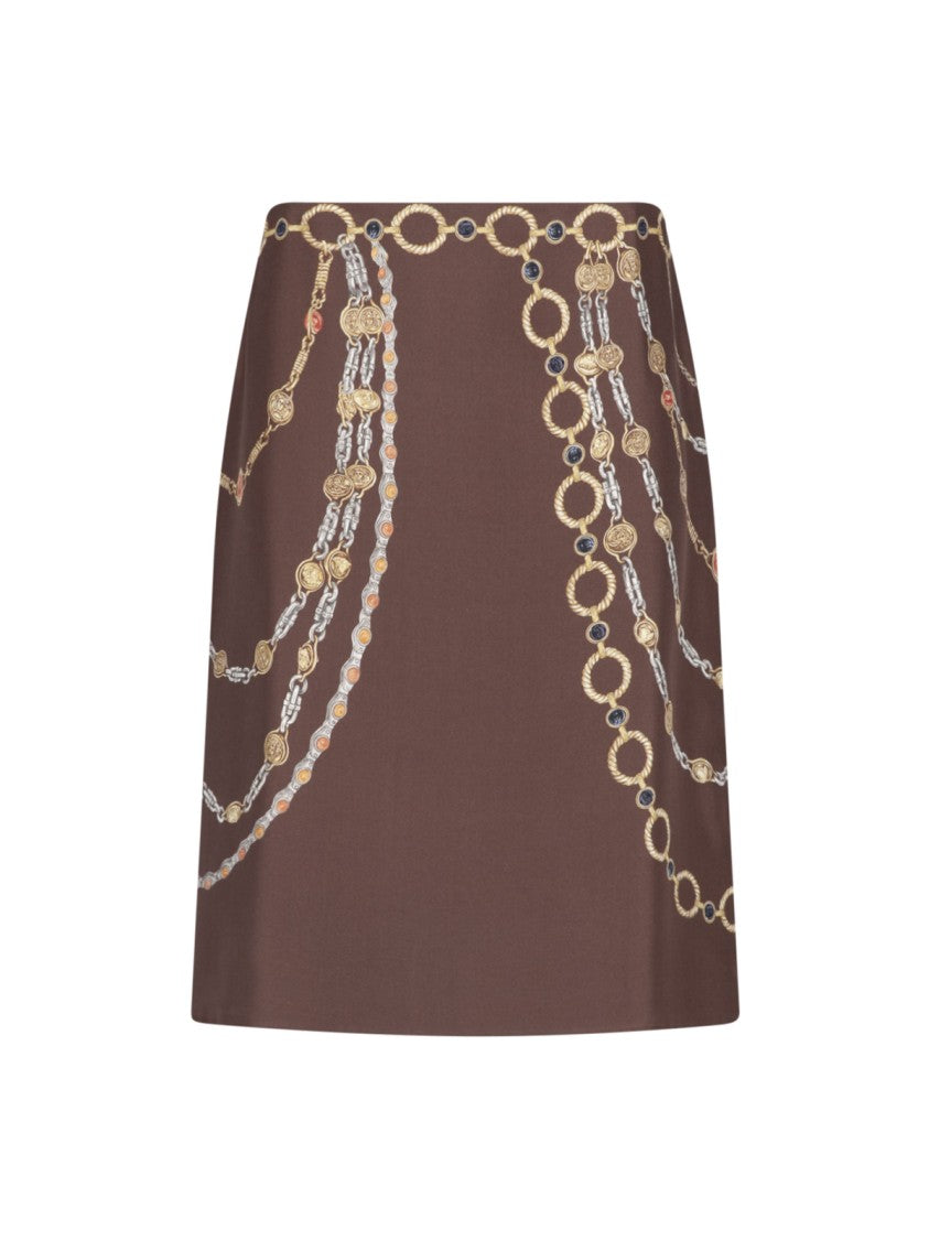 Versace Multicolor Printed Silk Midi Skirt