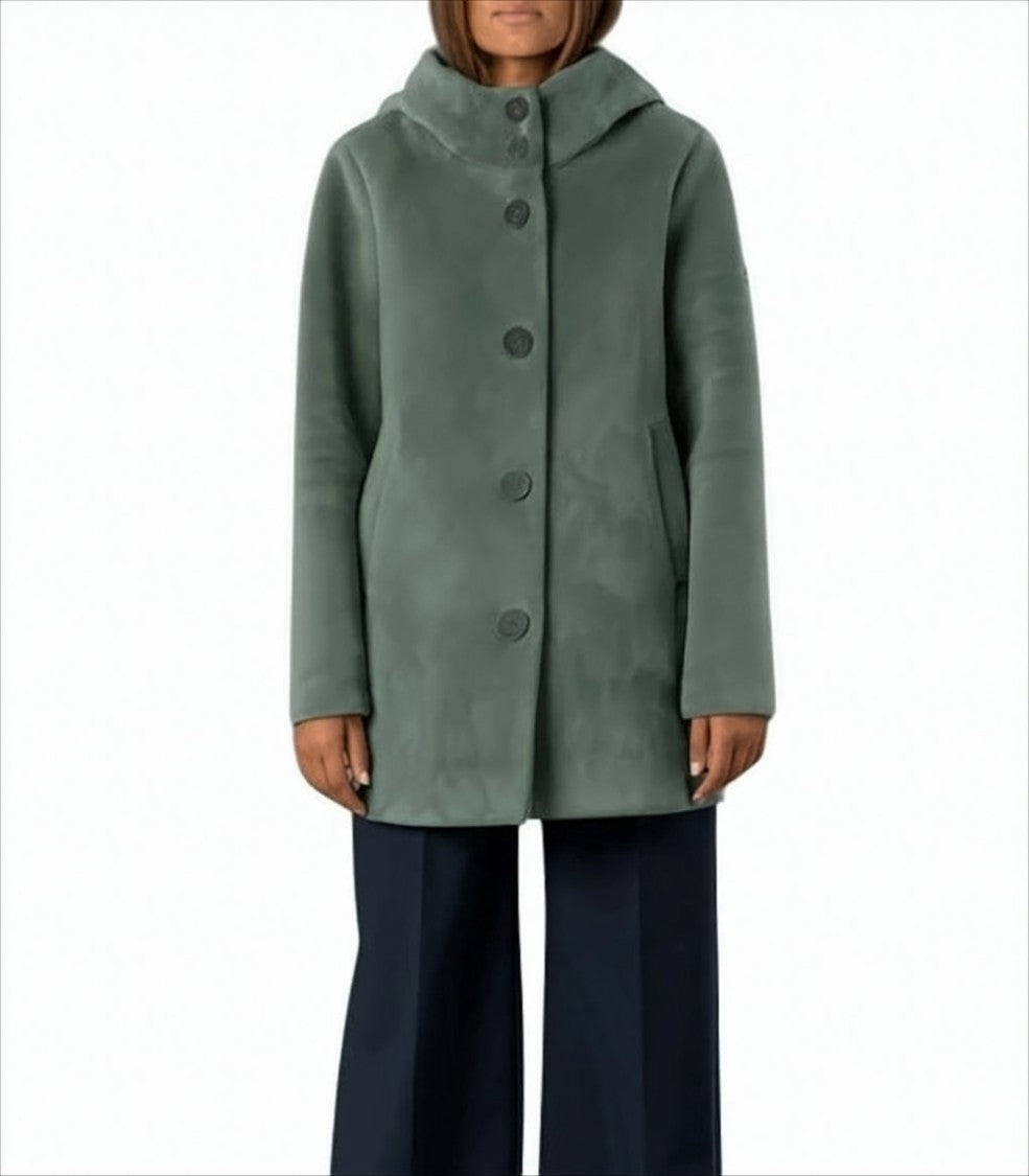 Rihunik Smooth Velvet Coat With Wraparound Hood