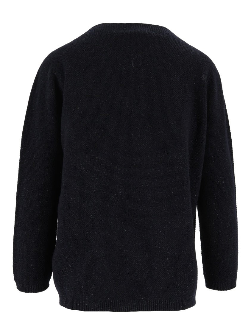 Fabiana Filippi Night Blue Boat Neck Platinum Lurex Knit Top