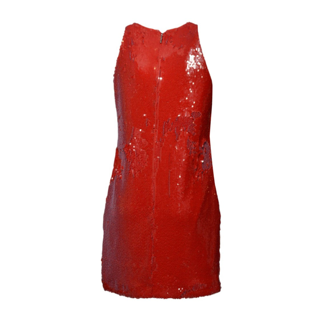 Msgm Vibrant Red Sequin Mini Dress With Round Neckline