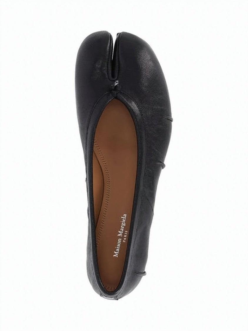 Maison Margiela Split-Toe Black Leather Ballet Flats With Bow Accent