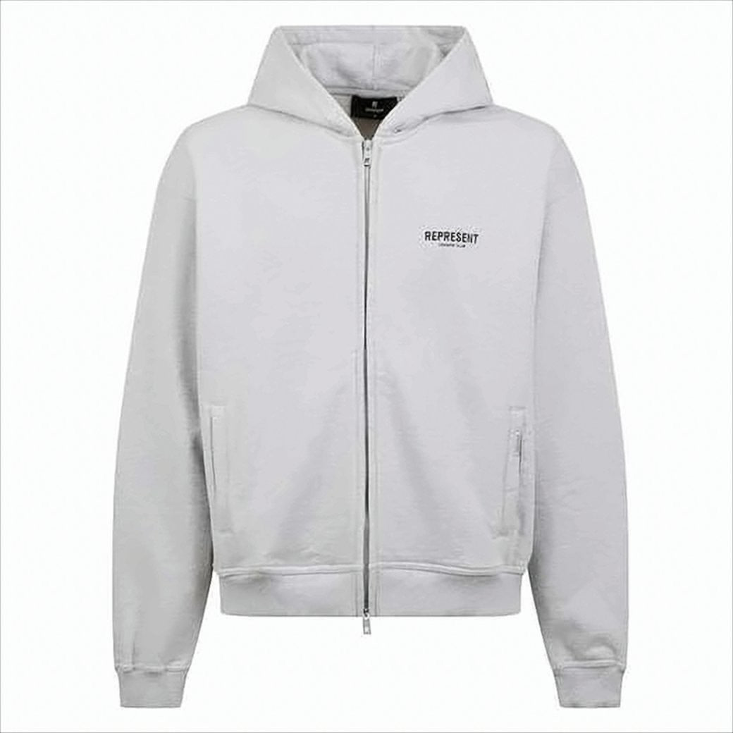Represent Front-Zippered Hoodie With Ribbed Cuffs