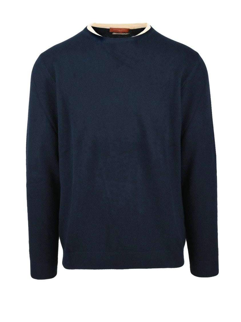 Daniele Fiesoli Blue Textured Cotton Pullover