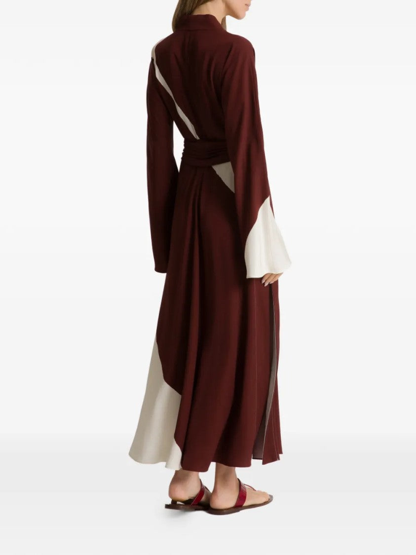 Alberta Ferretti Flowing Midi Dress With Deep V-Neckline And Color-Block Design