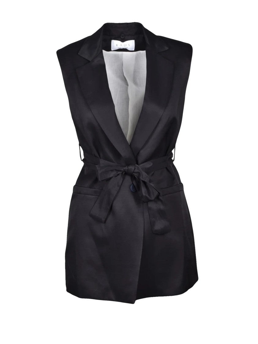 Kaos Black Tailored Viscose-Linen Vest