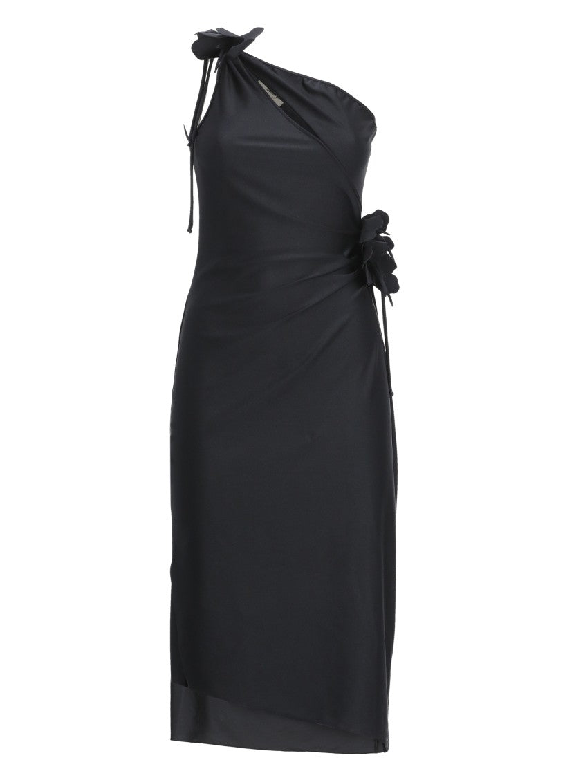 Coperni Asymmetric One-Shoulder Mini Dress With Floral Embellishments