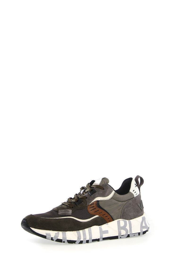Voile Blanche Olive Green Leather Fabric Sporty Sneakers