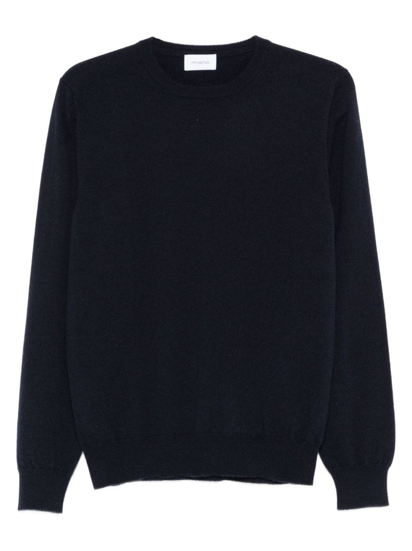 Malo Cashmere-Wool Blend Crew Neck Sweater With Ribbed Cuffs