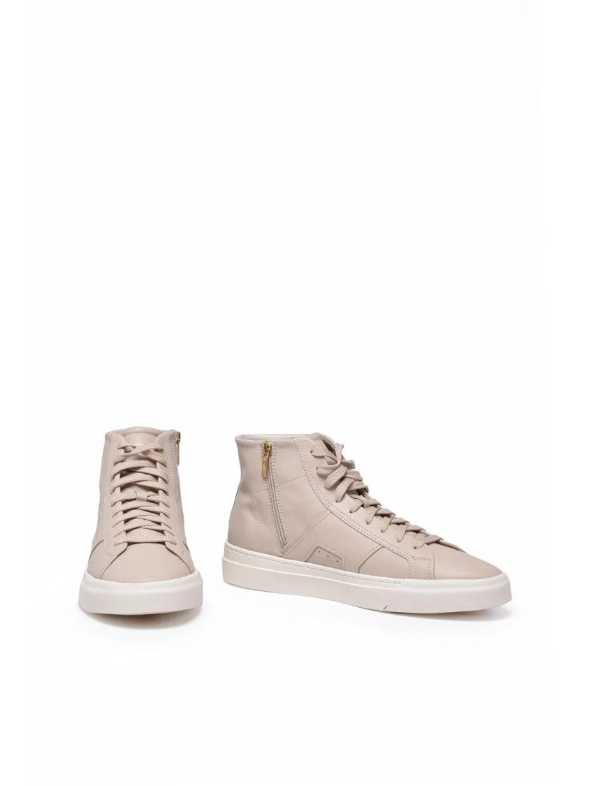 Santoni Beige Leather High-Top Sneakers