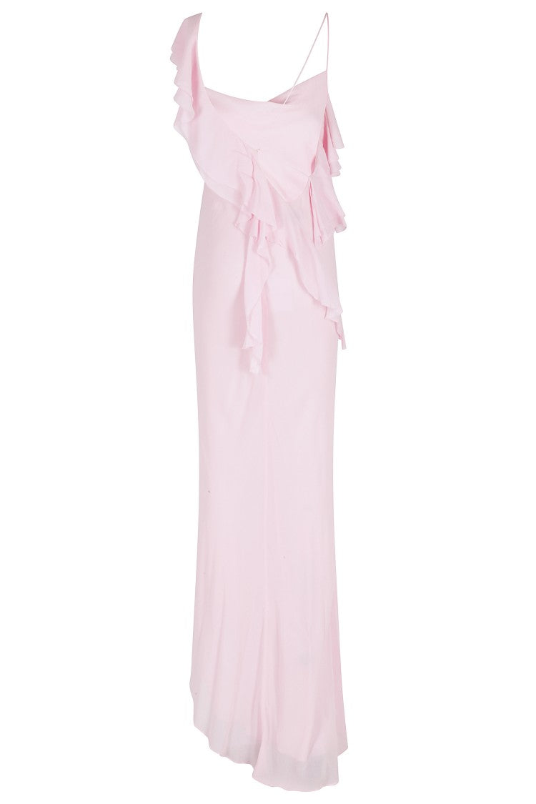 Self-Portrait Pink Georgette Frill Flounce Viscose Maxi Dress