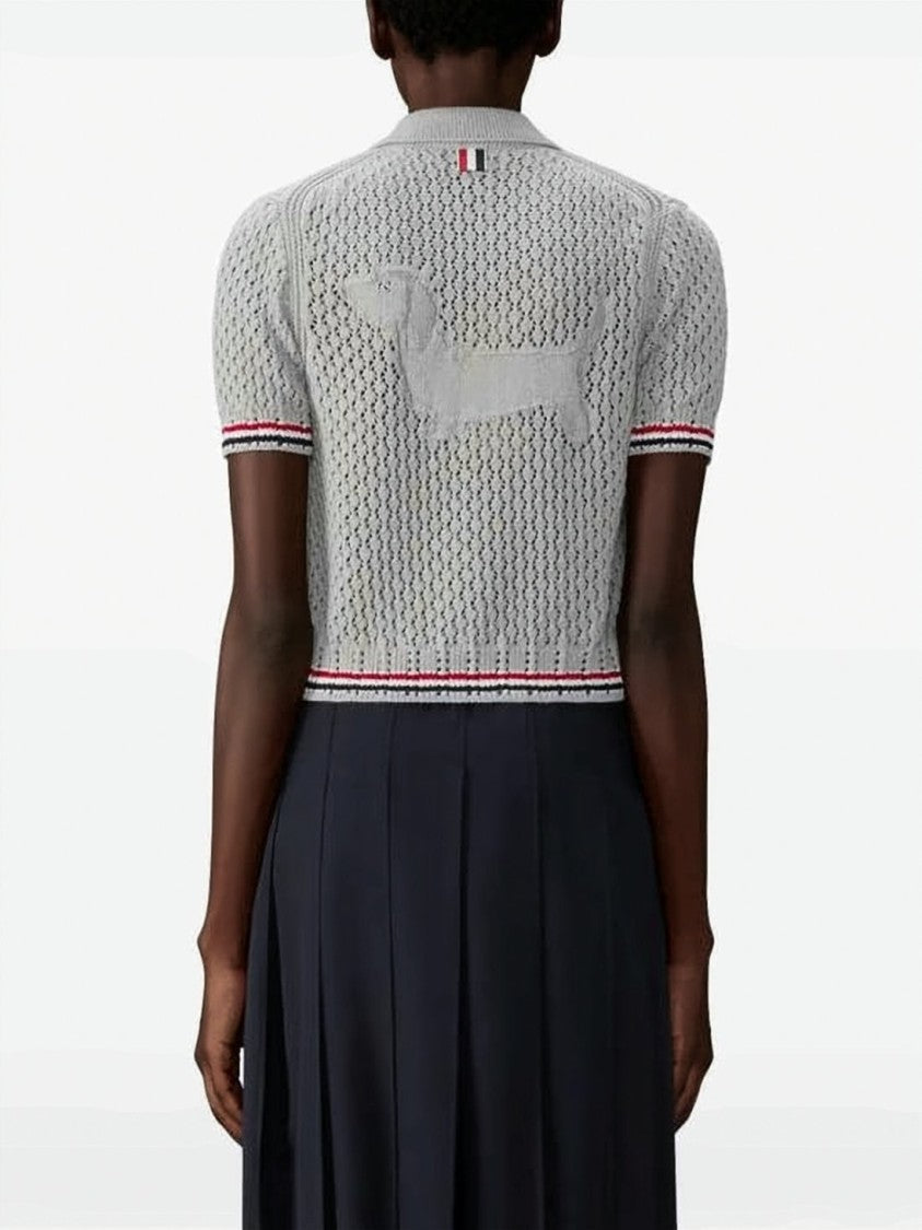 Thom Browne Short-Sleeved Button-Up Cardigan With Open-Knit Design