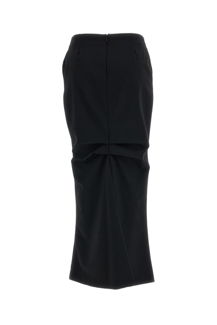 The Latest Black Stretch Wool Knit Draped Mermaid Maxi Skirt