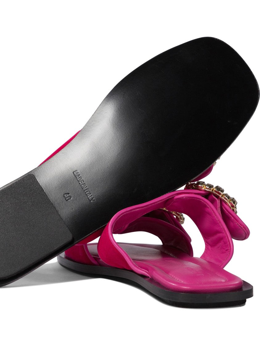 Amato Daniele Velvet And Leather Dual-Strap Loafers & Slippers