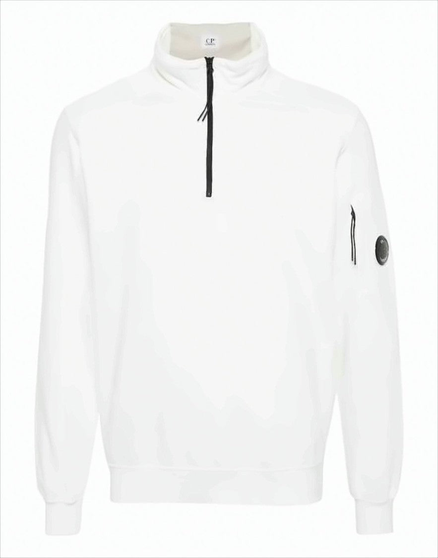 C.P. Company Half-Zip White Turtleneck With Ribbed Details And Signature Patch