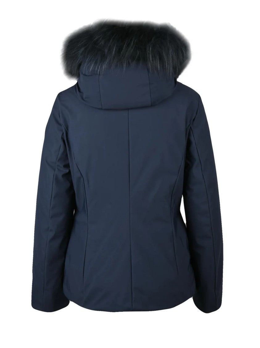 Bomboogie Fitted Short Blue Coat With Removable Fur Trim