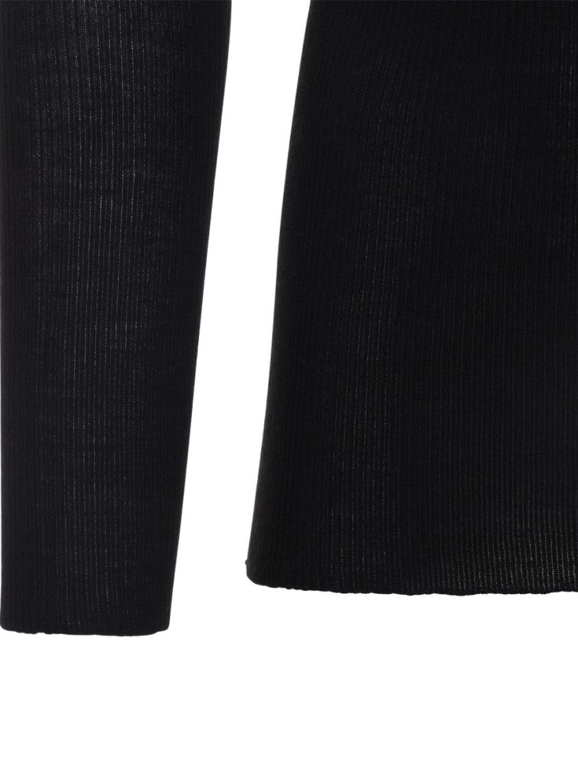 Rick Owens Ribbed Long-Sleeved Black Top With Contemporary Hem