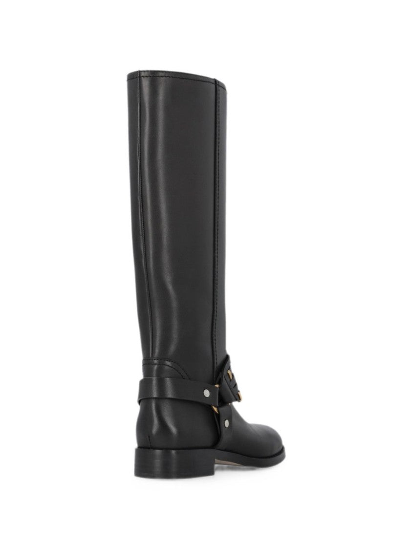Pinko Black Mid-Calf Decorative Straps Boots