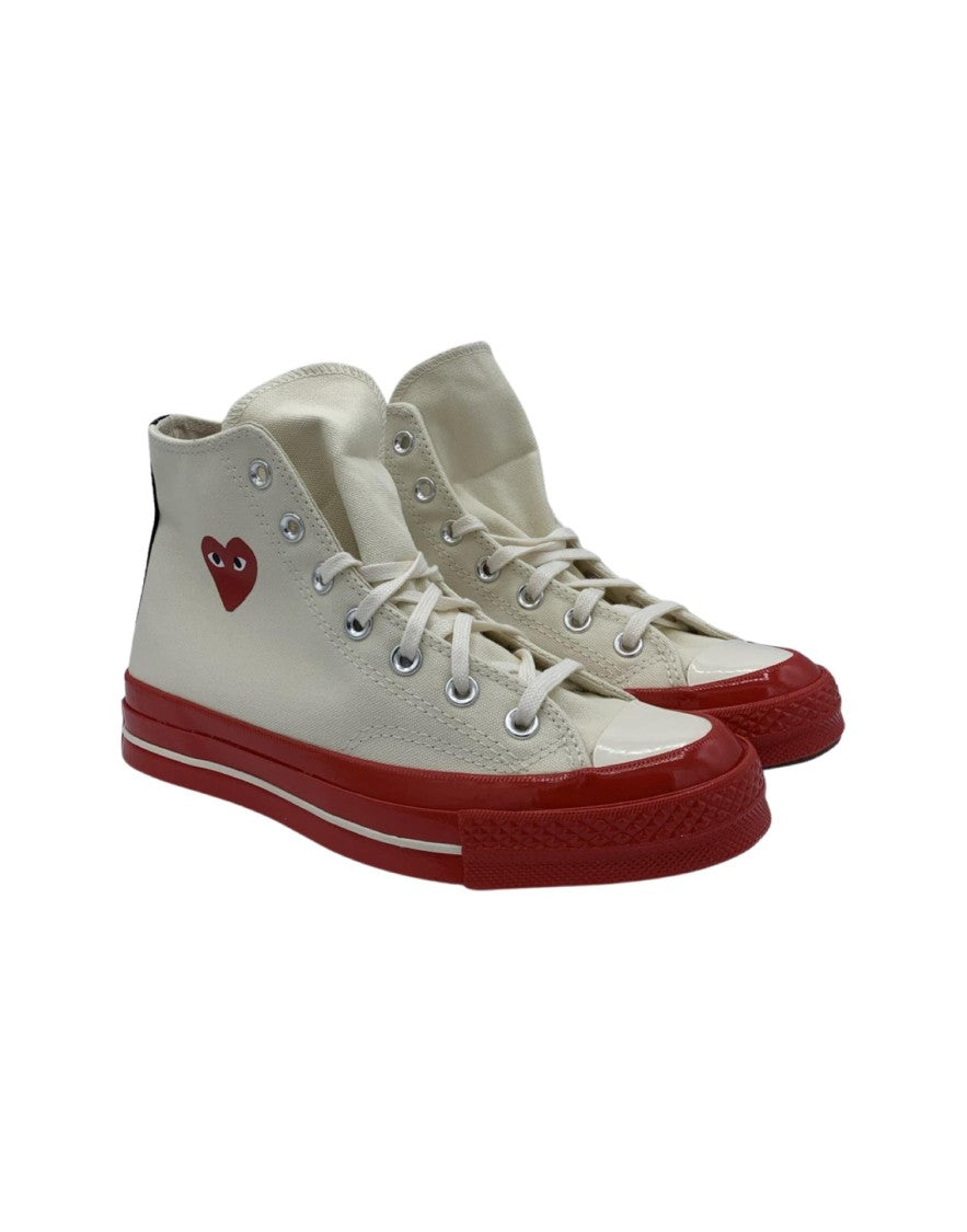 Cdg Play High-Top Off-White Sneakers With Red Heart