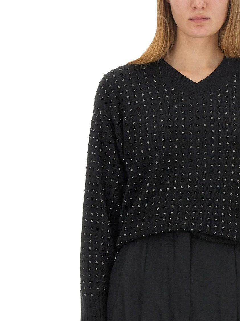 Sportmax Textured V-Neck Oversized Knit Sweater