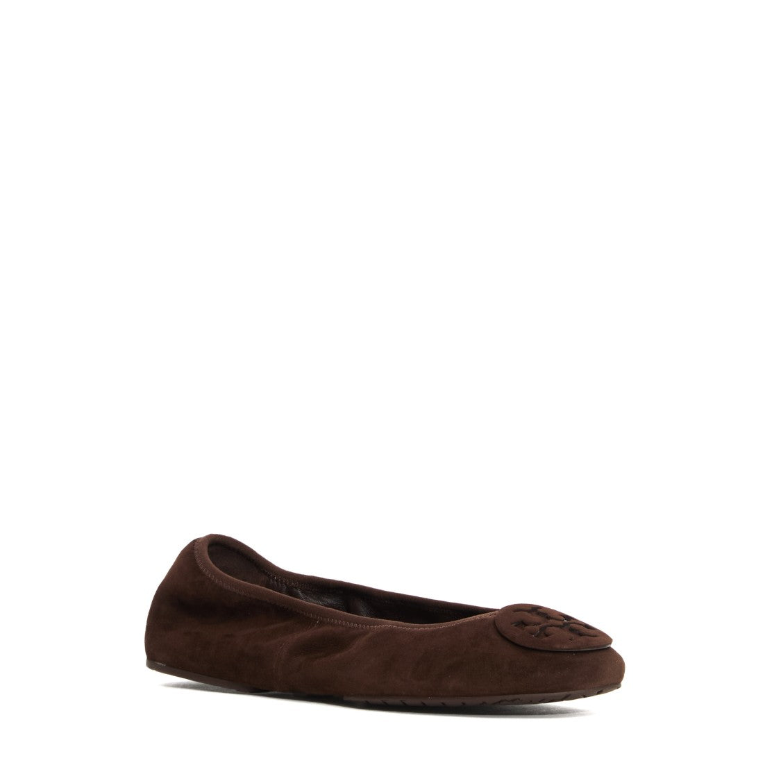 Tory Burch Suede Ballet Flats Elasticized Edges Emblem