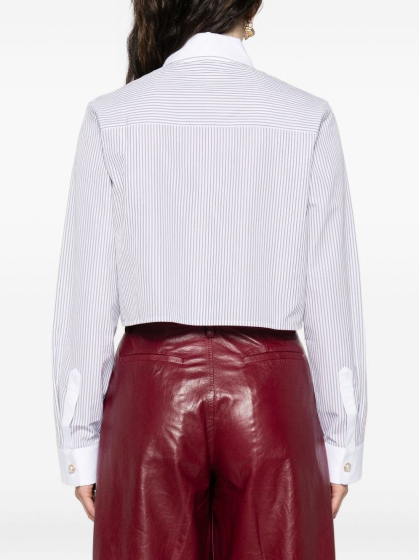 Casablanca Cropped Long-Sleeved Striped Shirt With Floral Embroidery