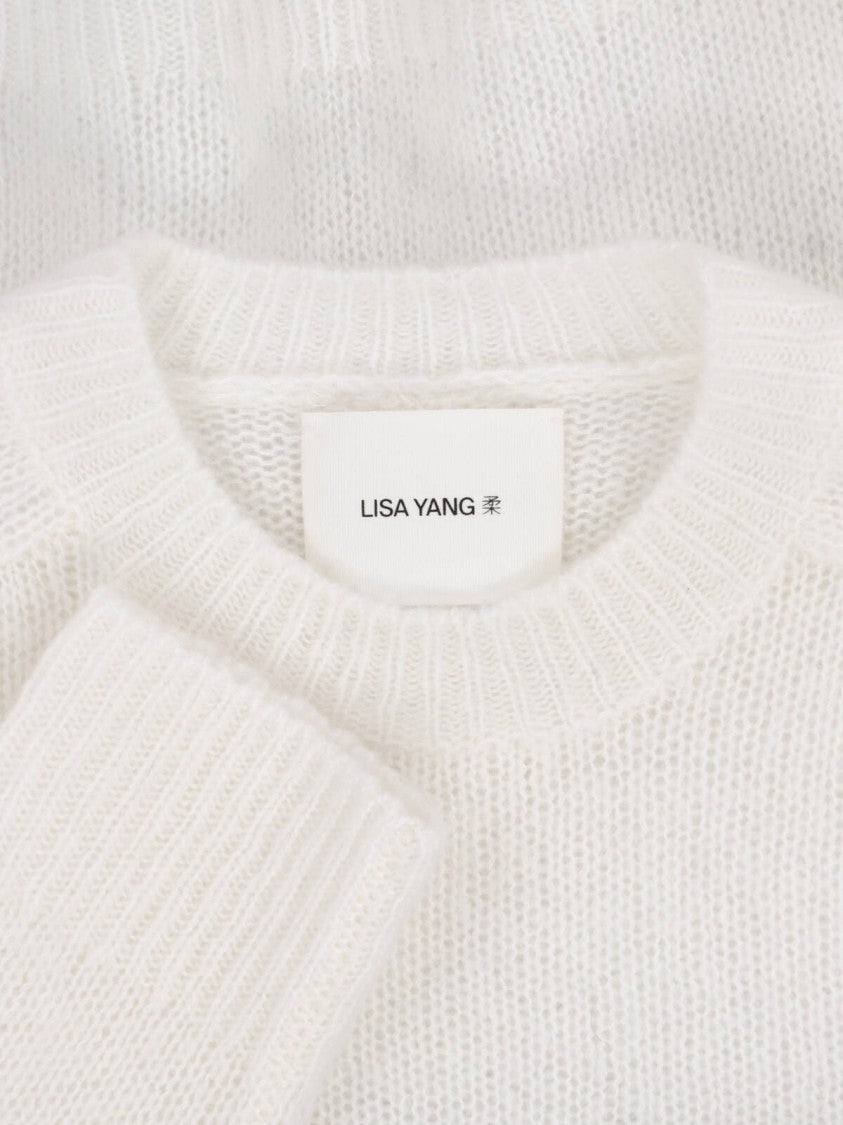 Lisa Yang White Cropped Fine Knit Sweater