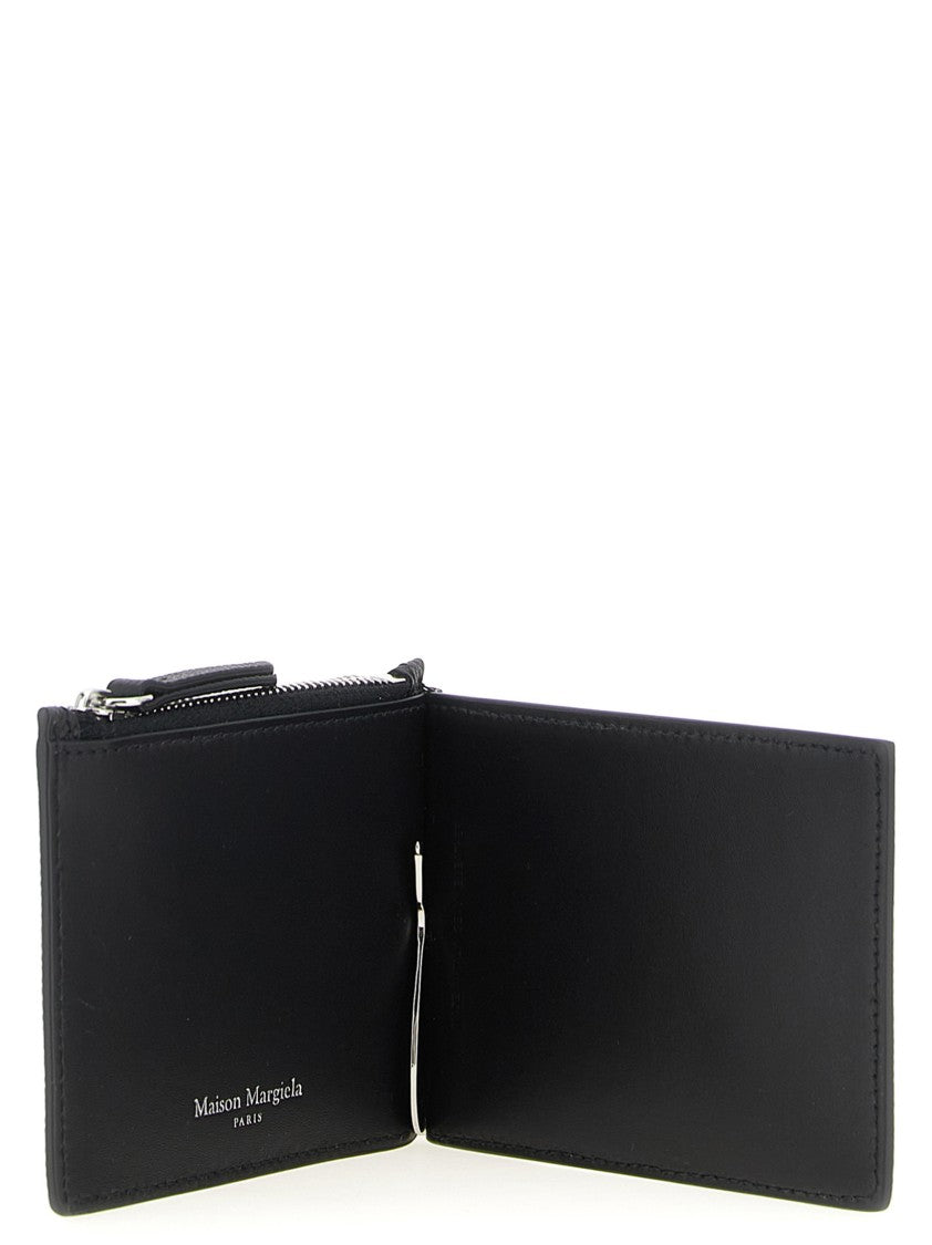 Maison Margiela Sleek Black Leather Wallet With Logo Embroidery