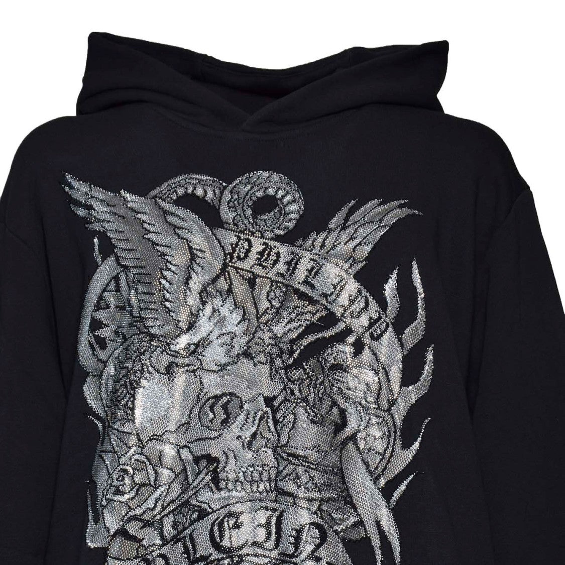 Philipp Plein Black Cotton Tattoo Hoodie With Crystals