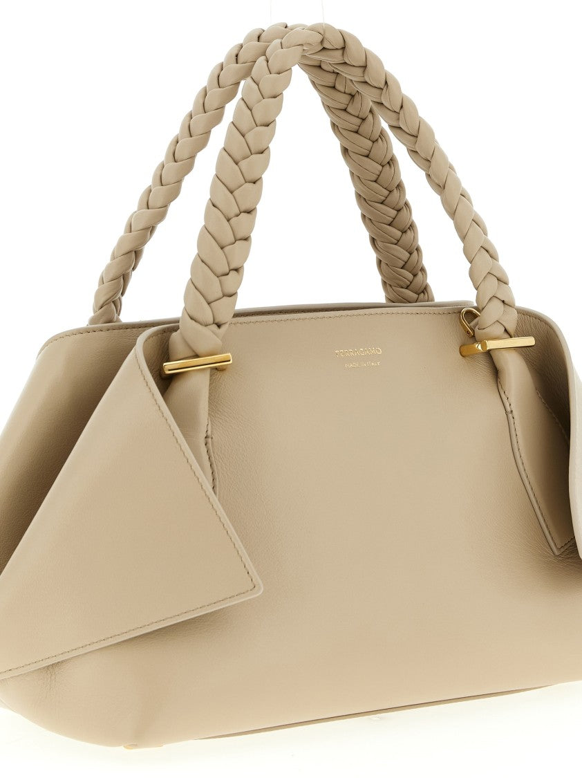 Ferragamo Medium Calf Leather Shoulder Bag With Braided Handles And Zip Closure