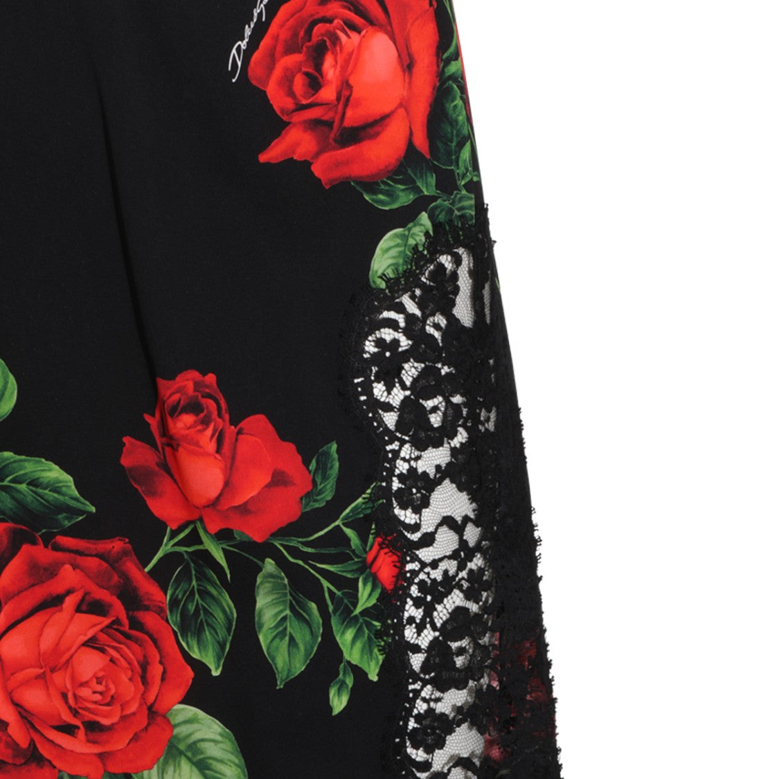 Dolce & Gabbana Floral Print Lace Trim Side Slit Midi Skirt