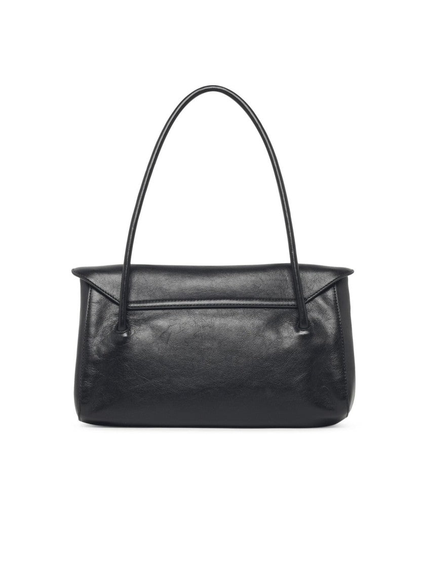 Marni Rectangular Black Calfskin Shoulder Bag With Gold-Tone Closure