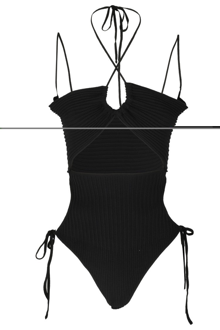 Andreâdamo Ribbed Bodysuit With Halter Neck Design