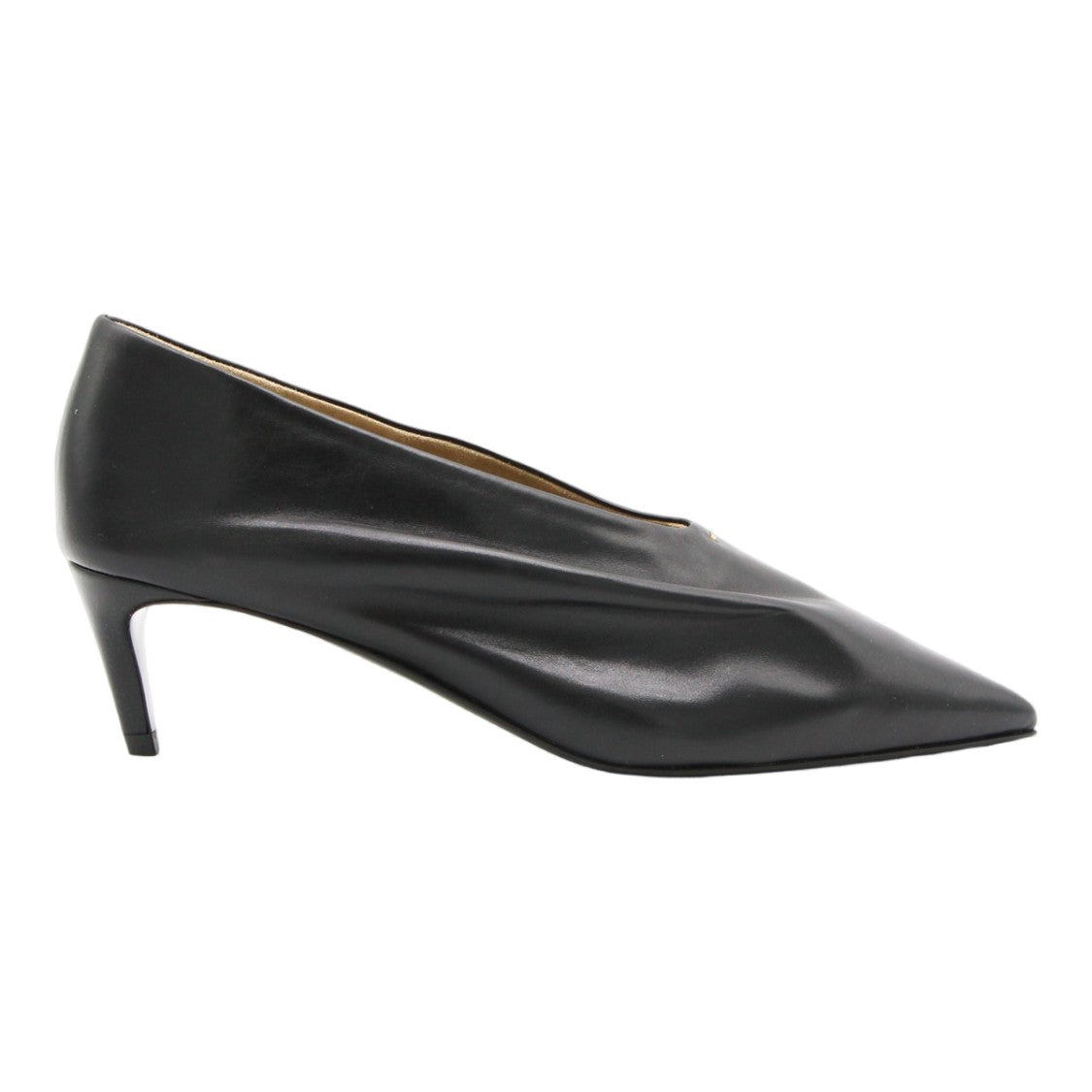Khaite Pointed-Toe Black Leather Heels With Low Stiletto