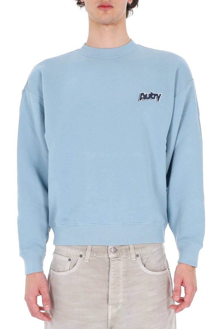 Autry Light Blue Central Logo Cotton Crewneck Sweatshirt