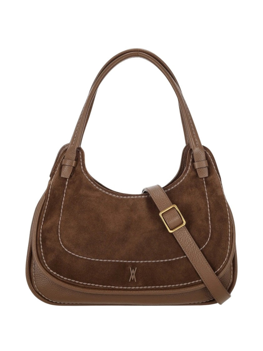 Visona` Chocolate Brown Calf Leather Shoulder Bag