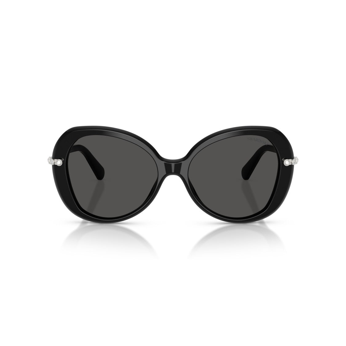 Swarovski 0Sk6059 Rounded Black Acetate Sunglasses With Crystal Embellishments