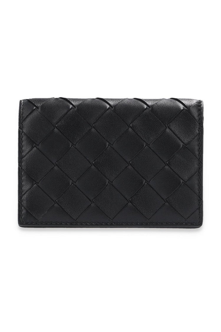 Bottega Veneta Compact Black Woven Leather Wallet