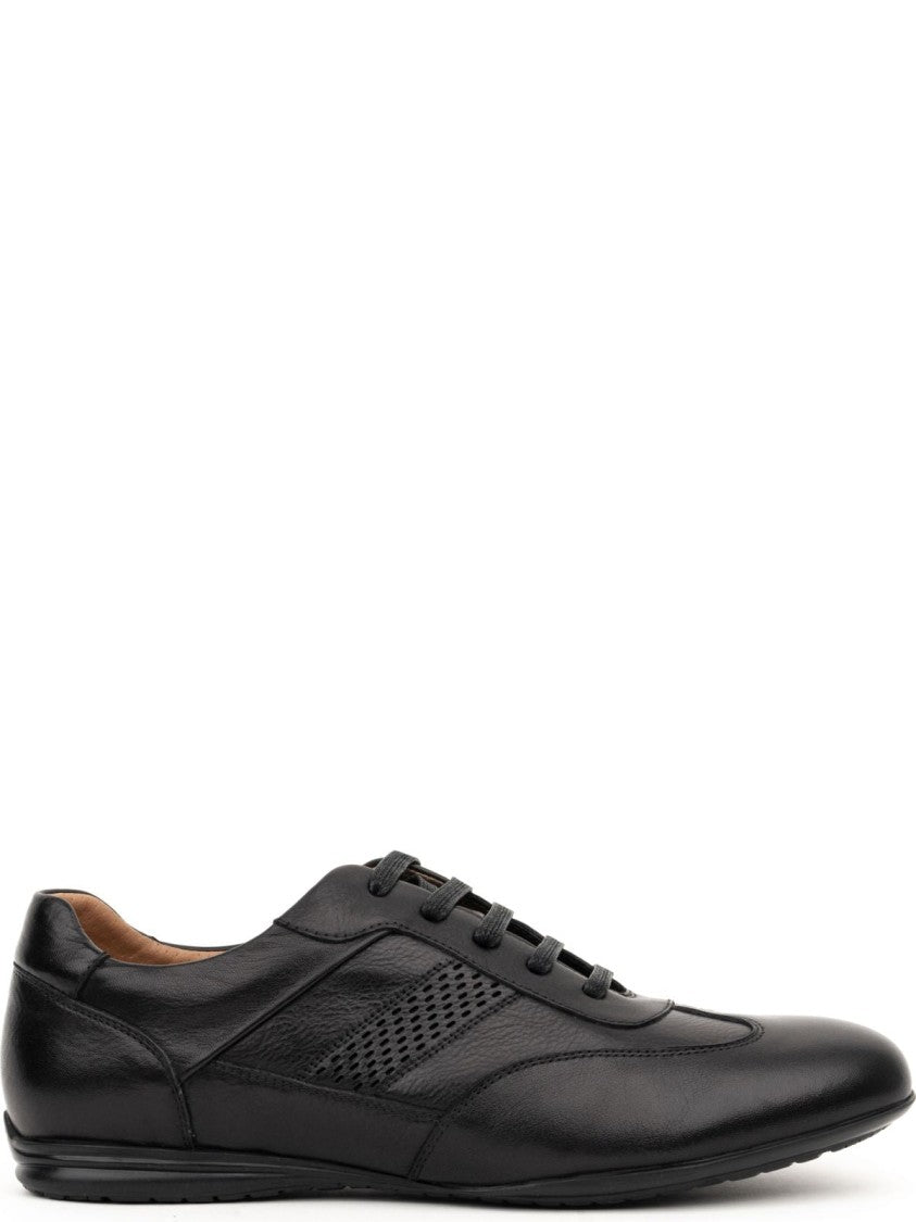 Sergio Moretti Black Leather Trainers With Perforated Detailing