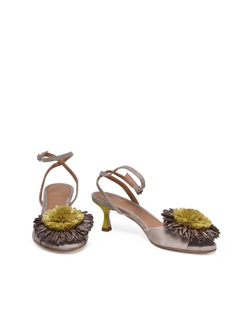 Chantal Chantal Beige Suede Floral Embellished Ankle Strap Sandals