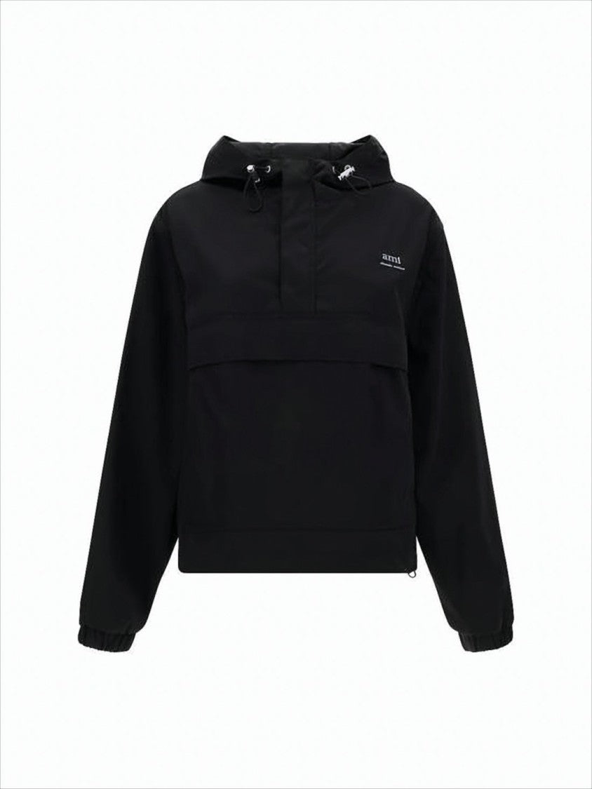 Ami Paris Pullover Black Jacket With Adjustable Drawstrings