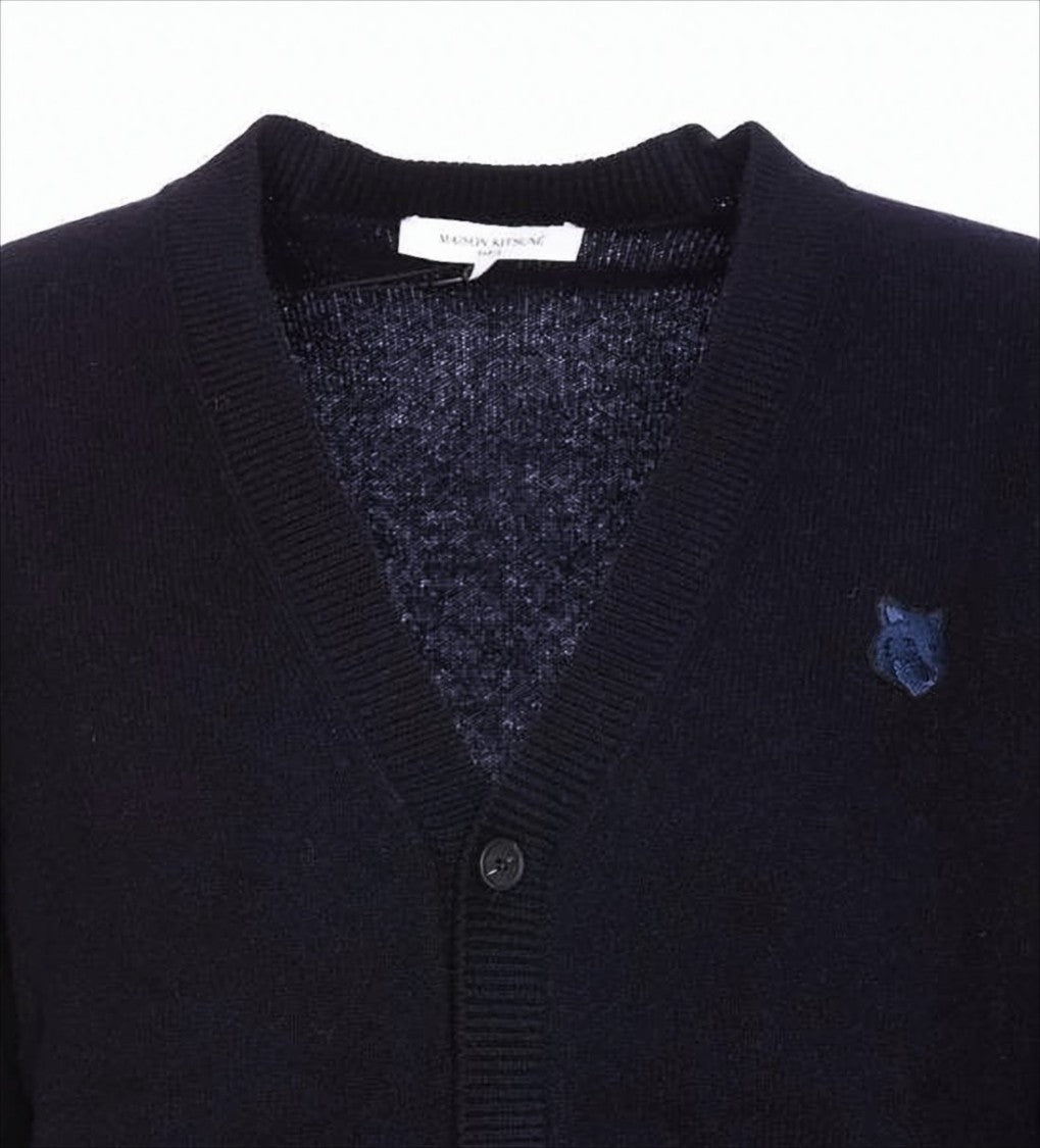 Maison Kitsuné V-Neck Wool Cardigan With Button-Down Front And Embroidered Logo